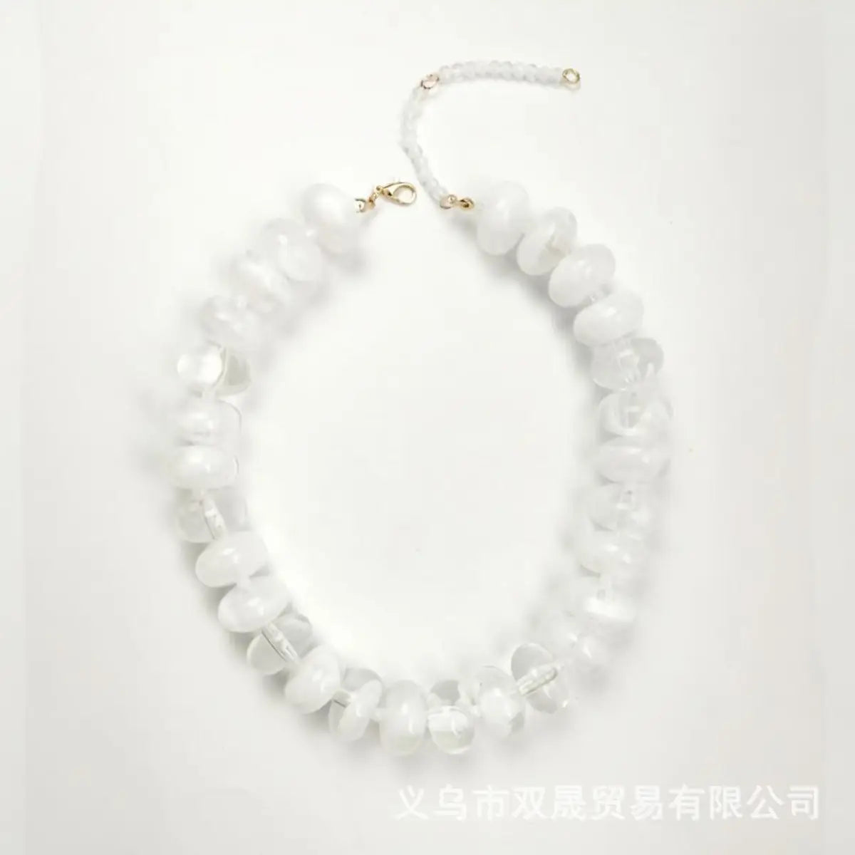 Chunky Acrylic Beaded Necklace- Clear White