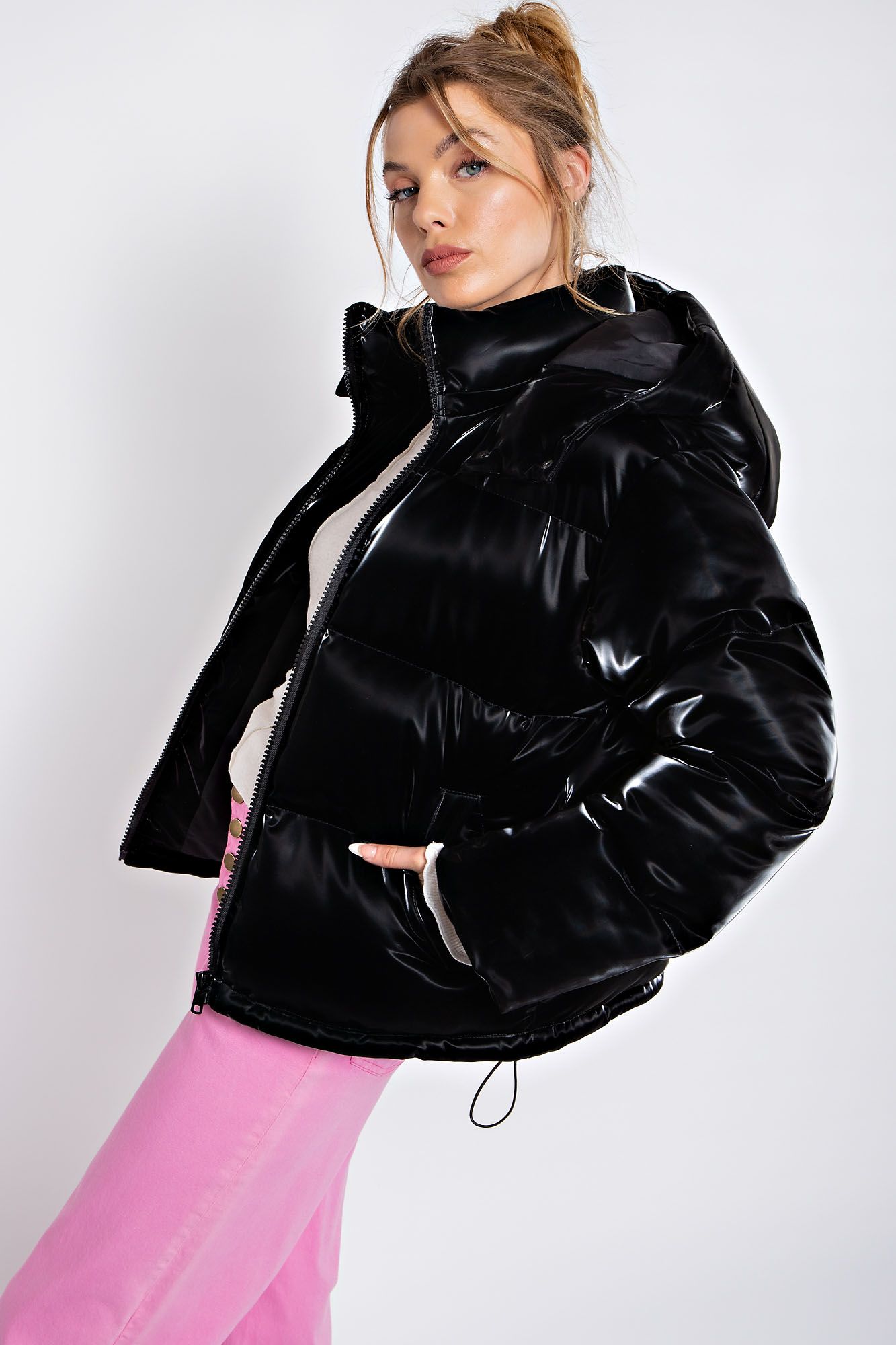 Black Shiny Puffer Jacket