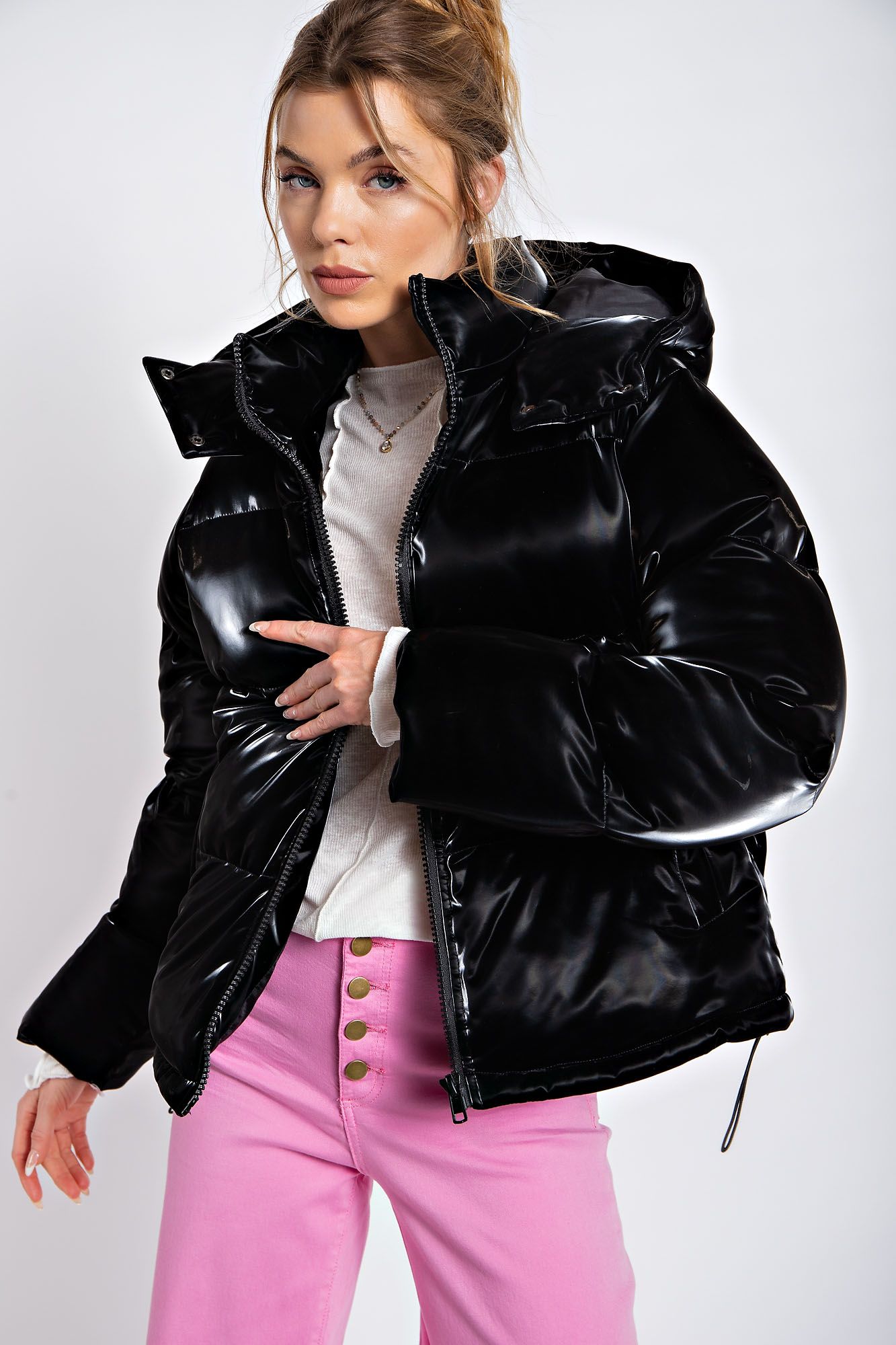 Black Shiny Puffer Jacket