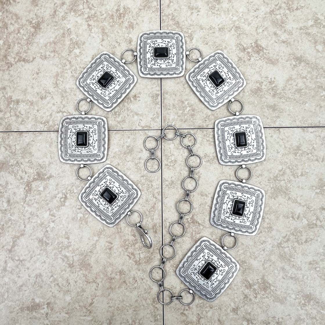 28" Silver & Black Large Square Concho Belt