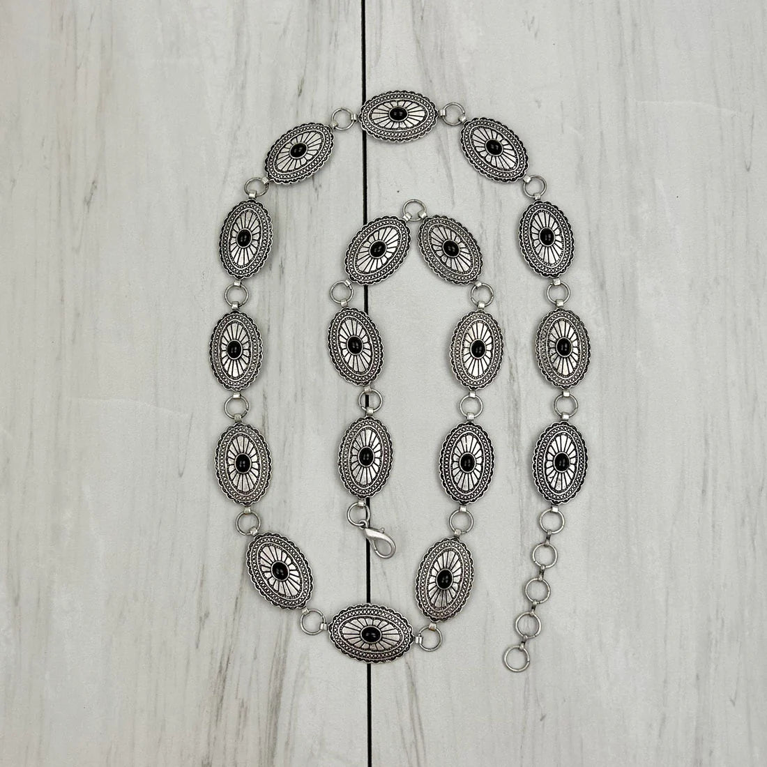 40" Silver & Black Oval Concho Belt