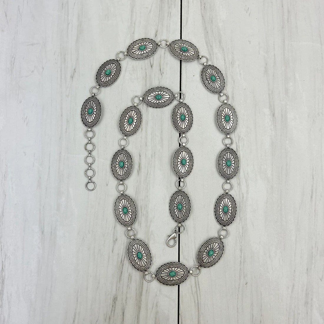 40" Silver & Turquoise Oval Concho Belt