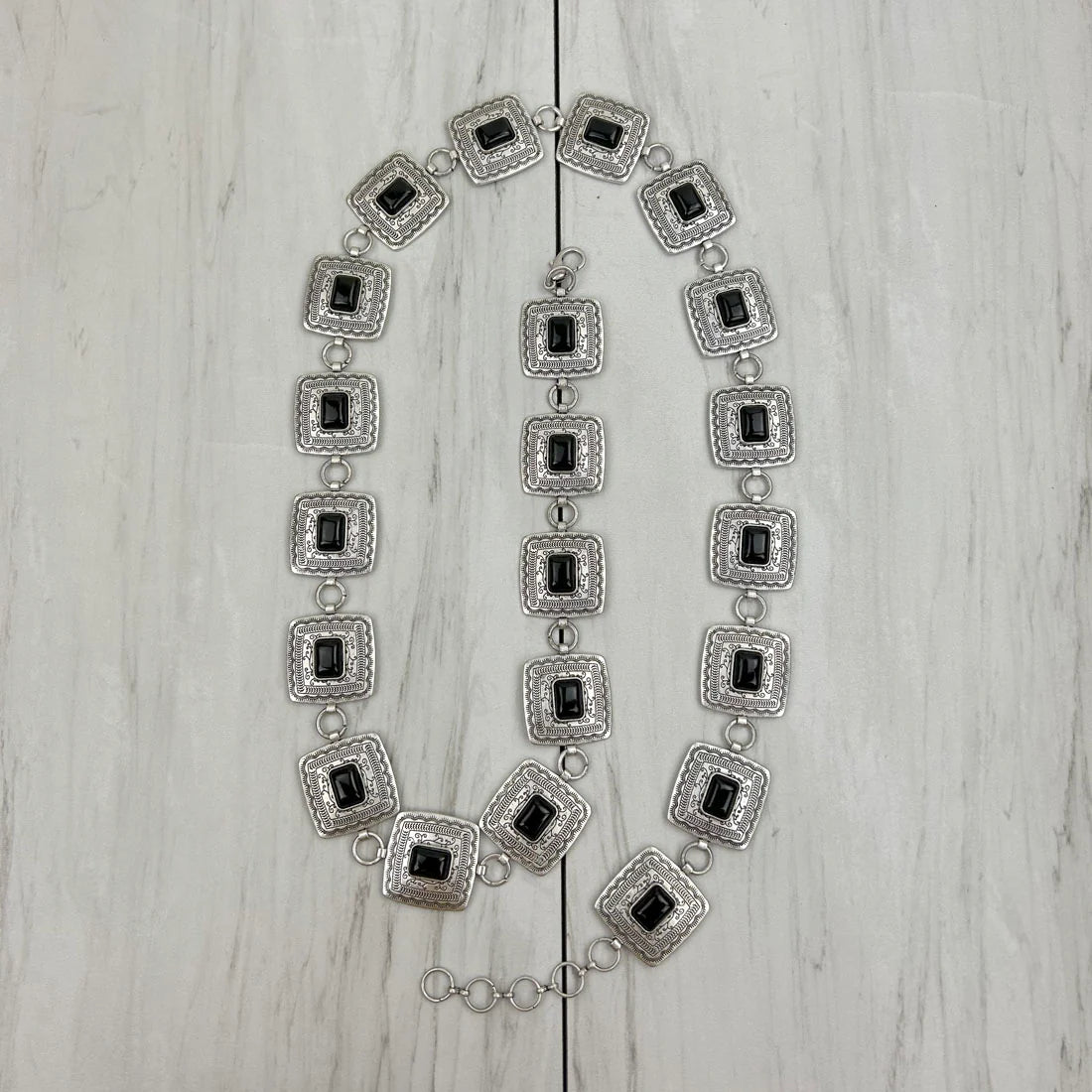 40" Silver & Black Square Concho Belt