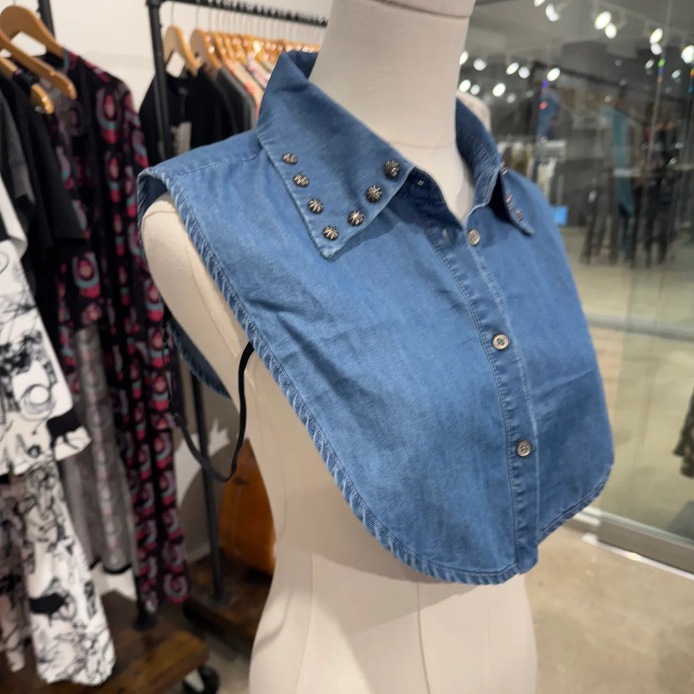 Western Denim Studded Faux Collar