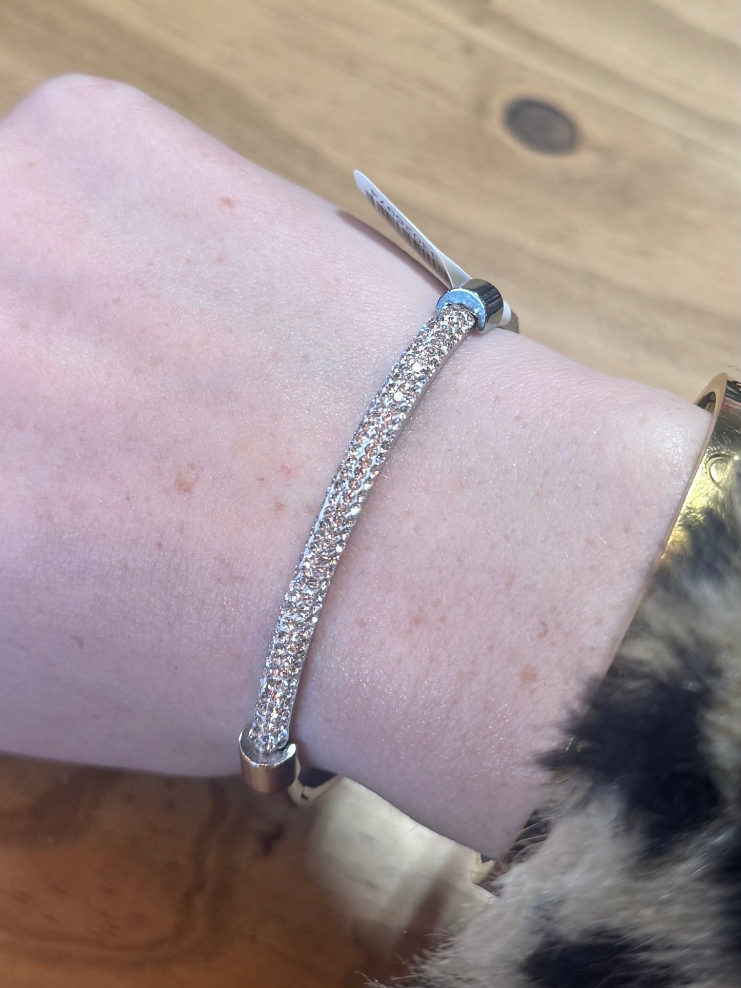 Silver & CZ Crystal Pave Hinged Bangle