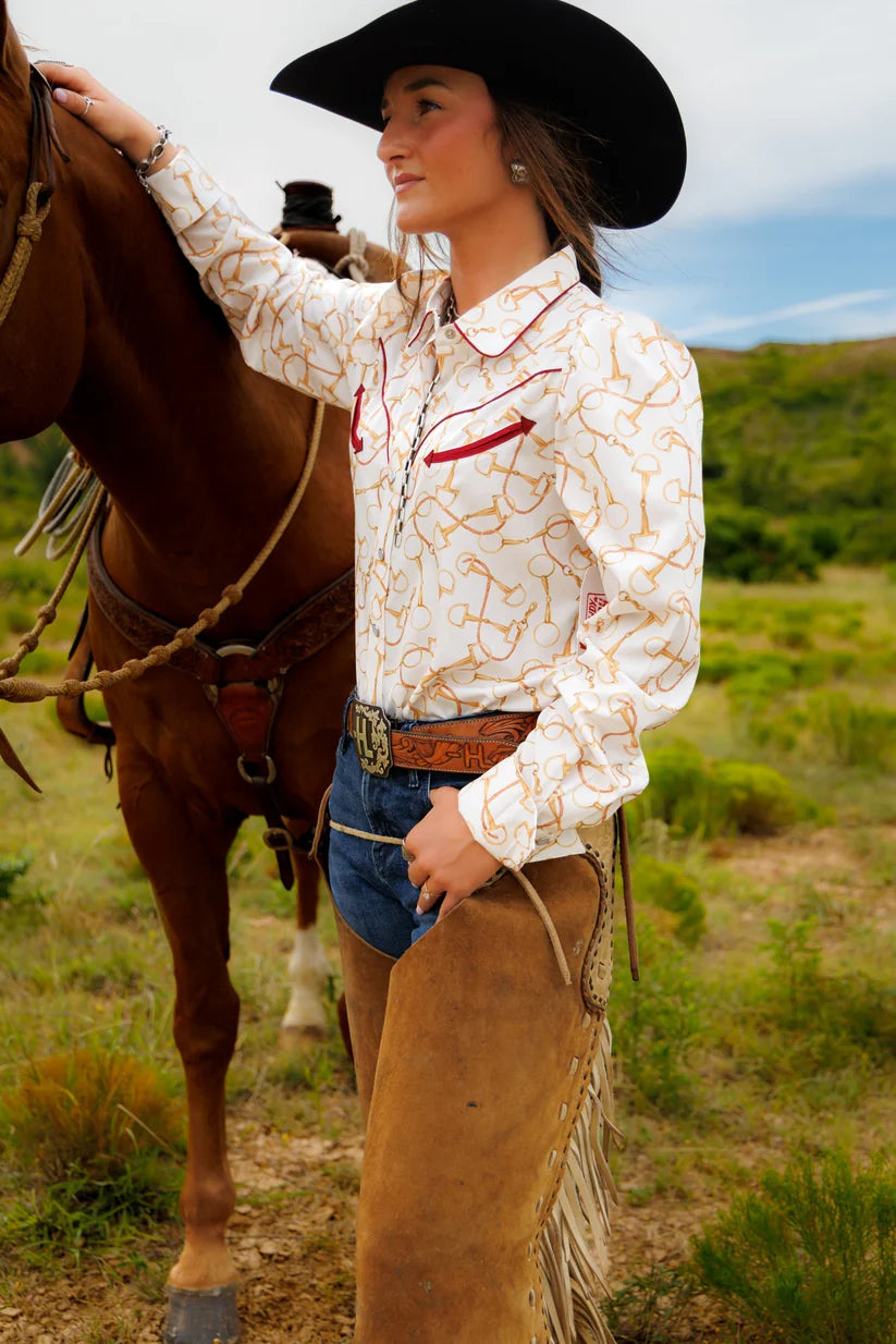 Cream Snaffle Bit Pearl Snap Shirt