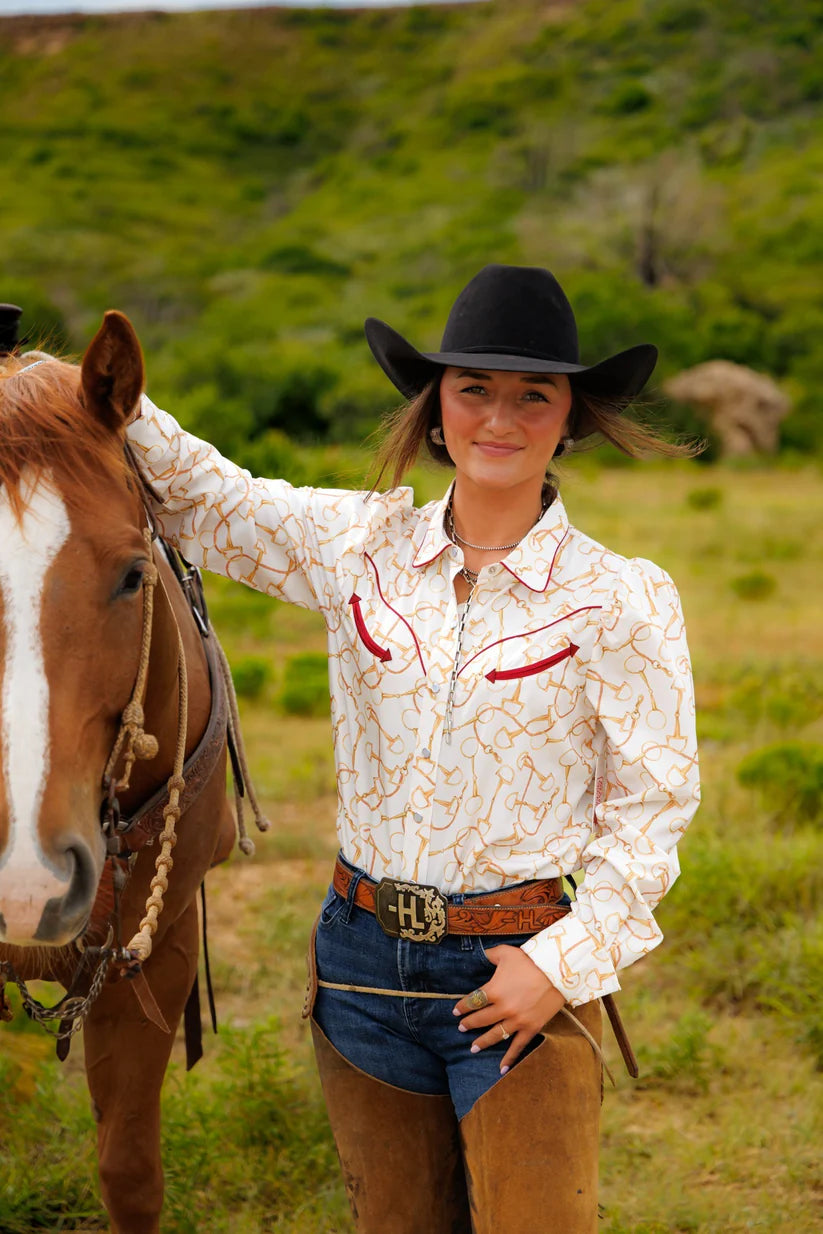 Cream Snaffle Bit Pearl Snap Shirt