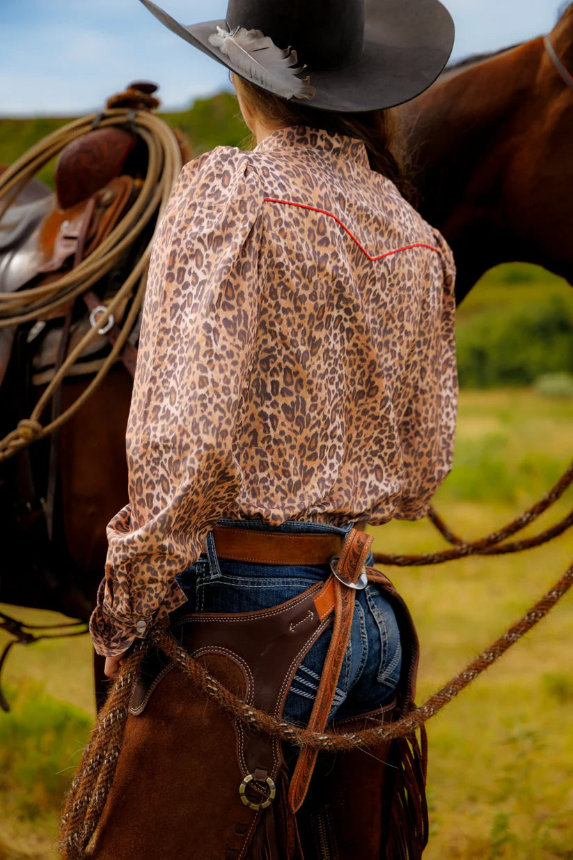 Red & Leopard Pearl Snap Shirt