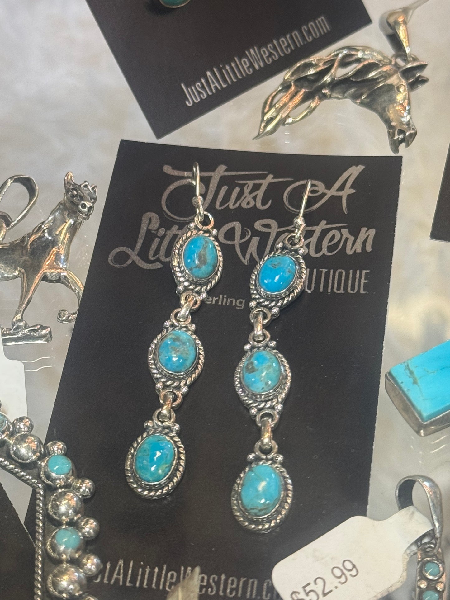 Sterling Silver Turquoise Three Stone Drop Earring