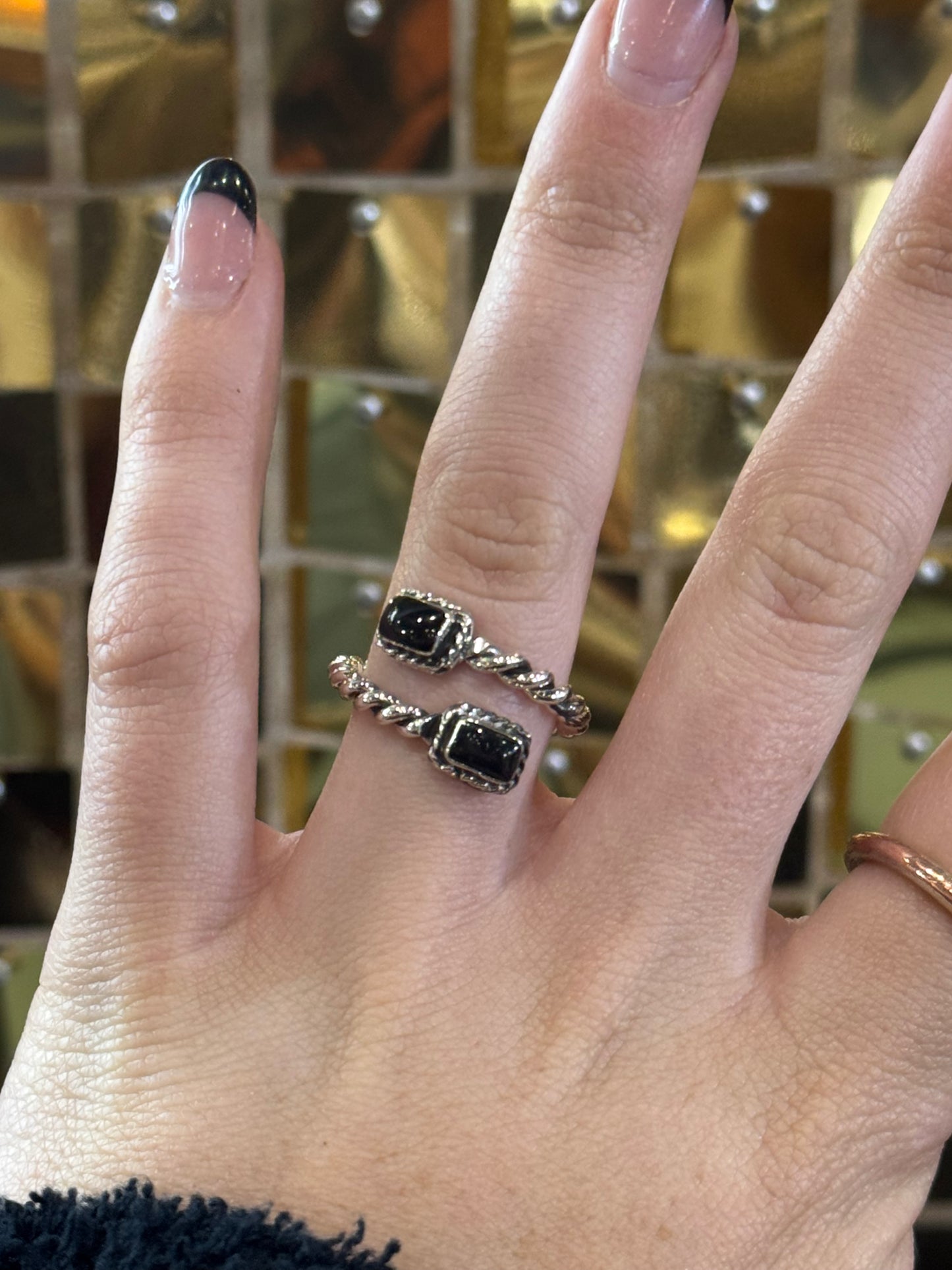 Sterling Silver Onyx Adjustable Rope Ring