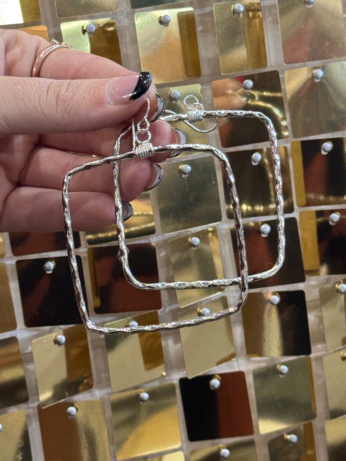 Sterling Silver Square Hammered Hoop