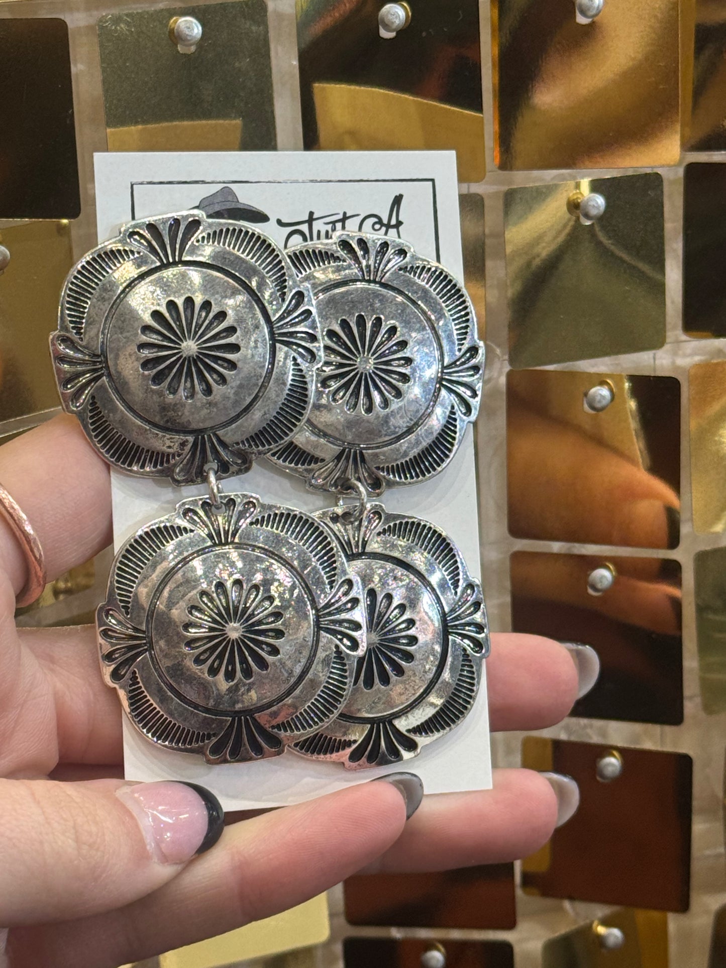 Double Concho Stamped Post Earring