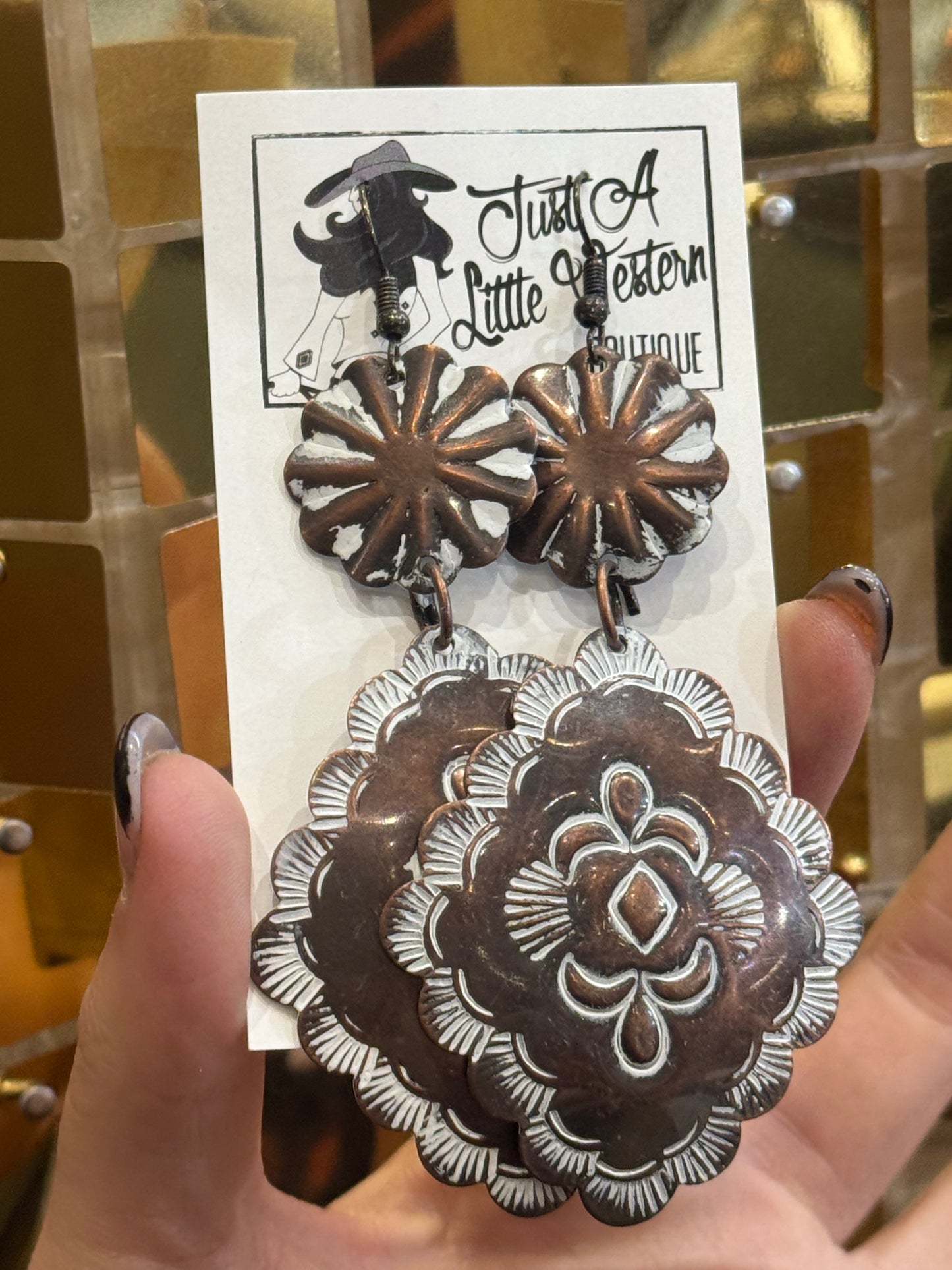 Copper Double Dangle White Washed Earring