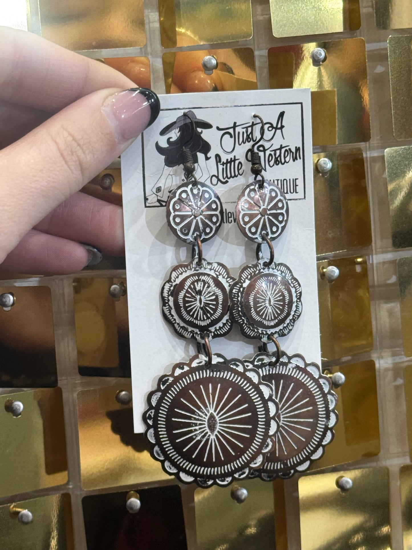 Triple Dangle Copper White Washed Earring