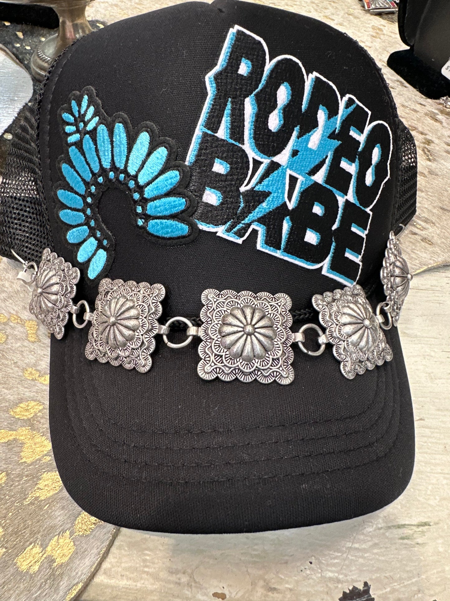 Silver Square Concho Trucker Hat Jewlery