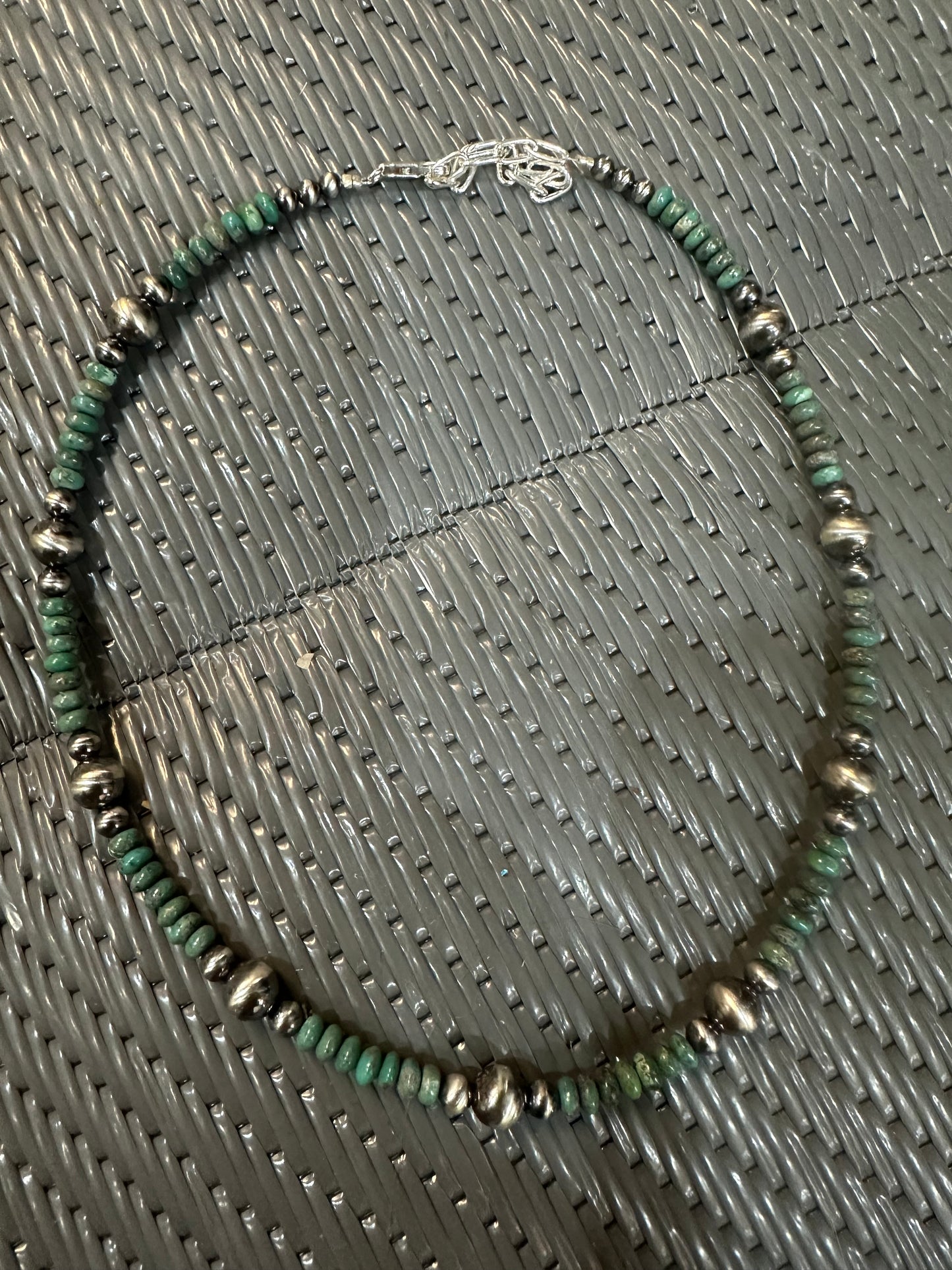 Turquoise and Silver Pearl Bead Necklace