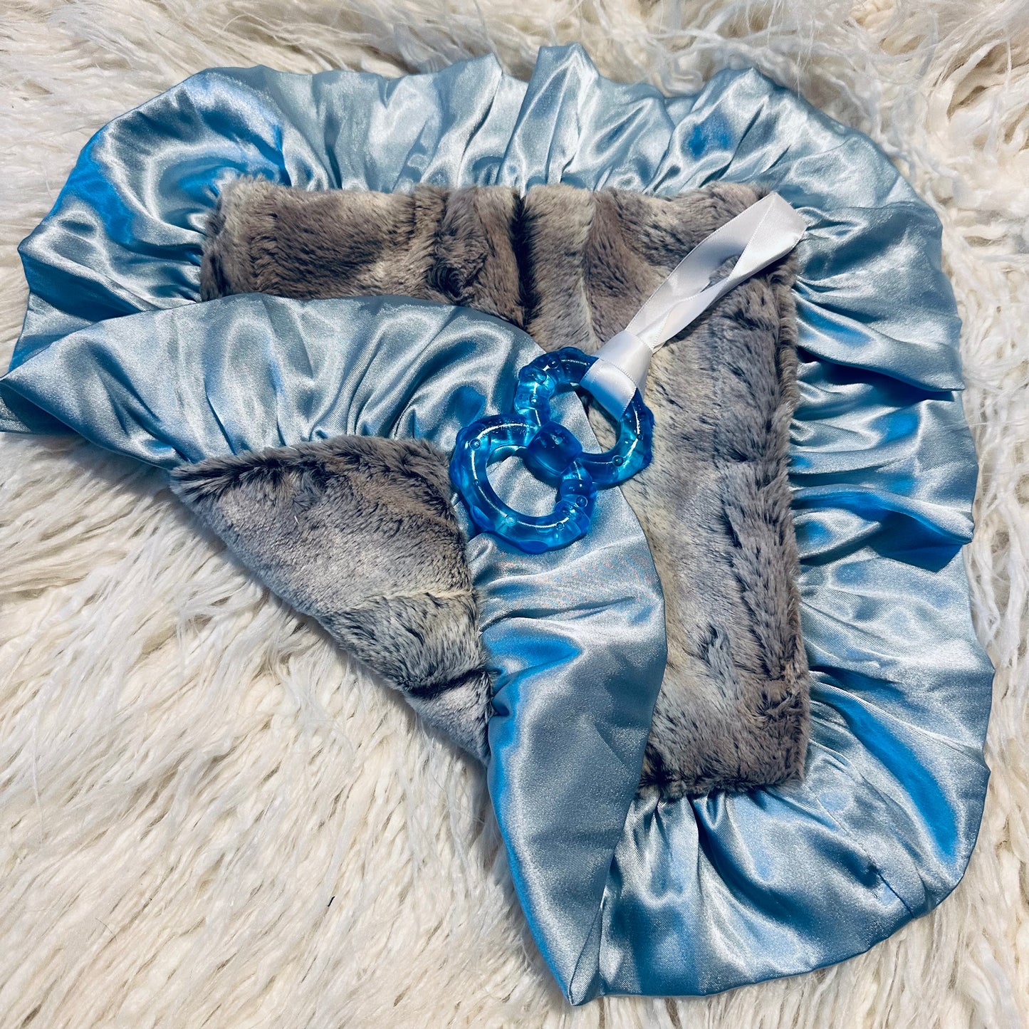 Silver Fox & Baby Blue Minky Teether