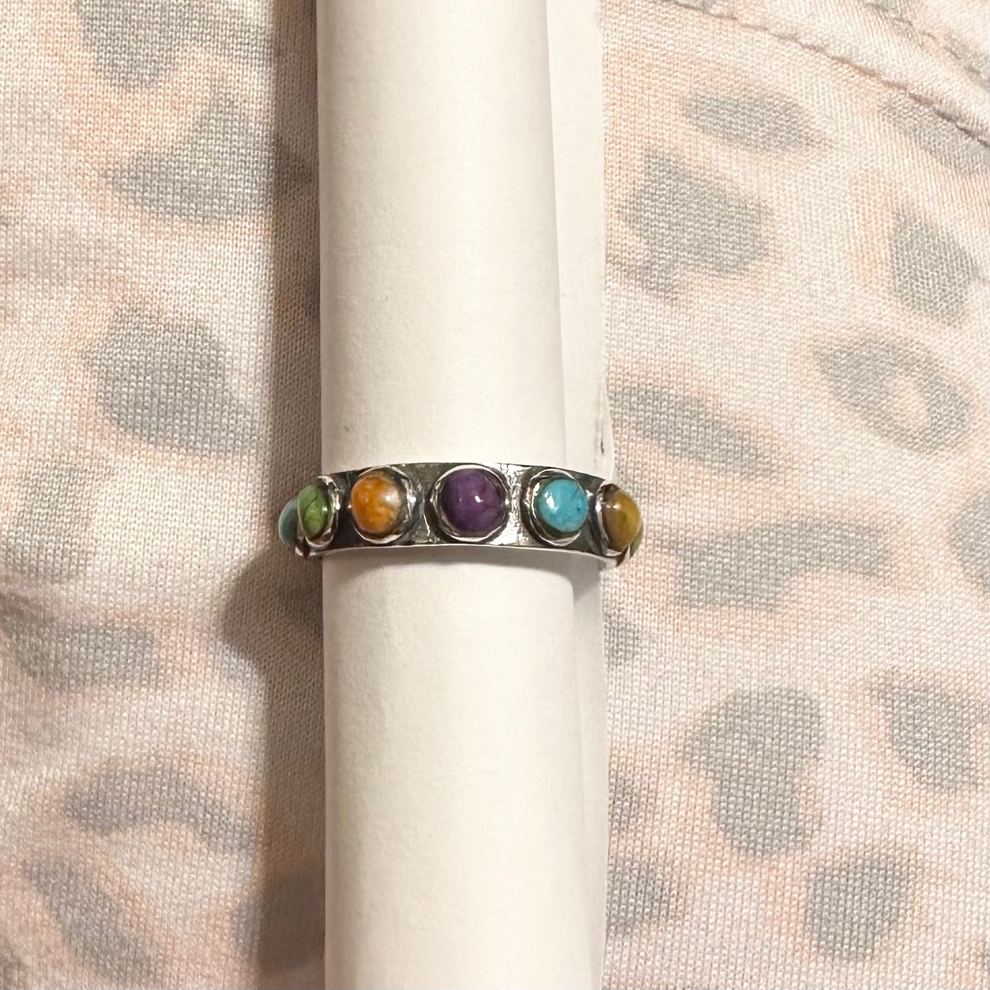 Sterling Silver Multi Stone Full Beaded Band Ring