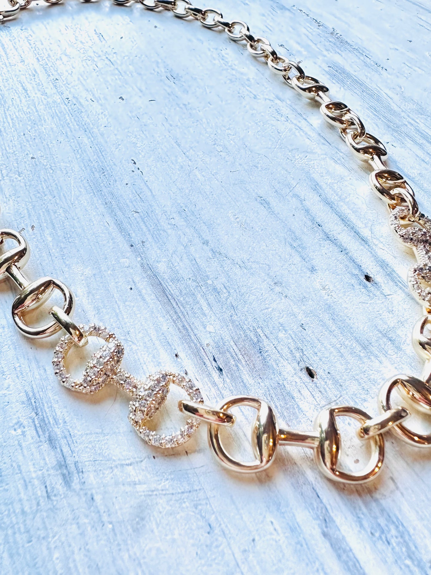 20" Gold Pave Horse Bit Necklace