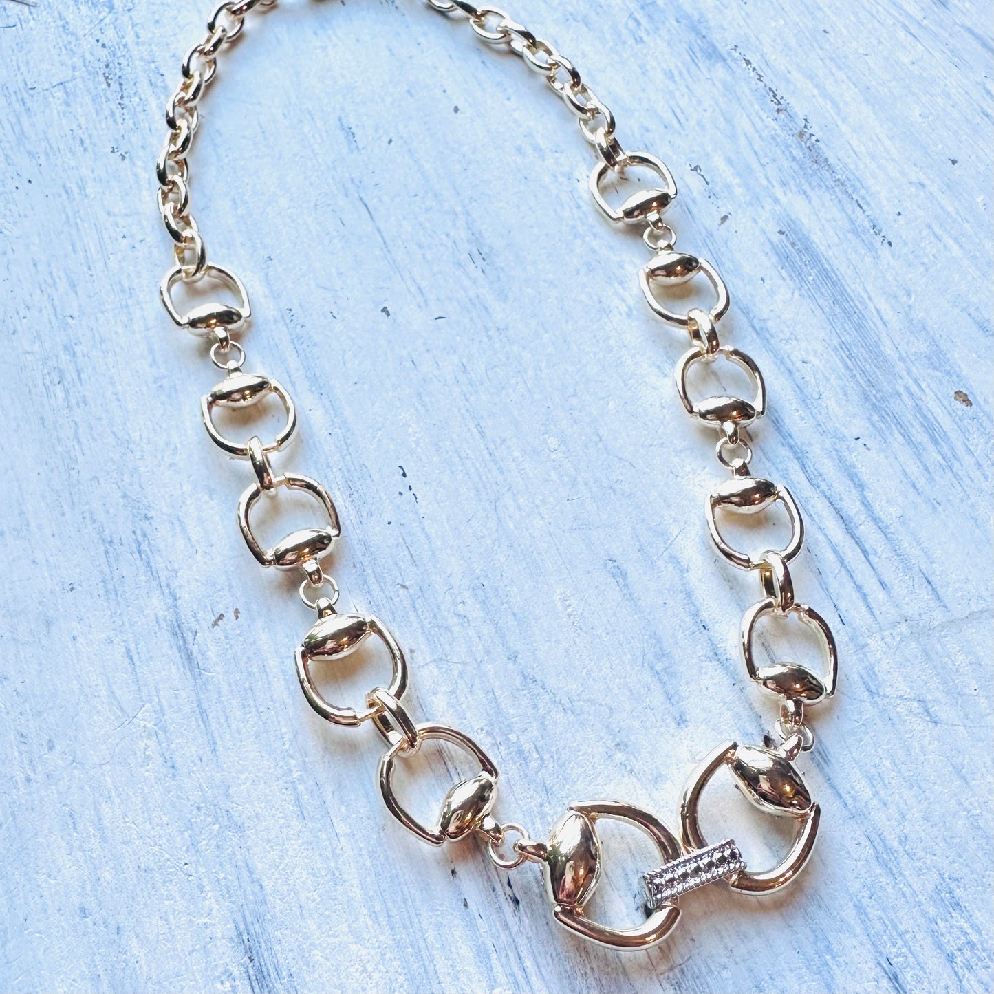 20" Chunky Gold Pave Horse Bit Necklace