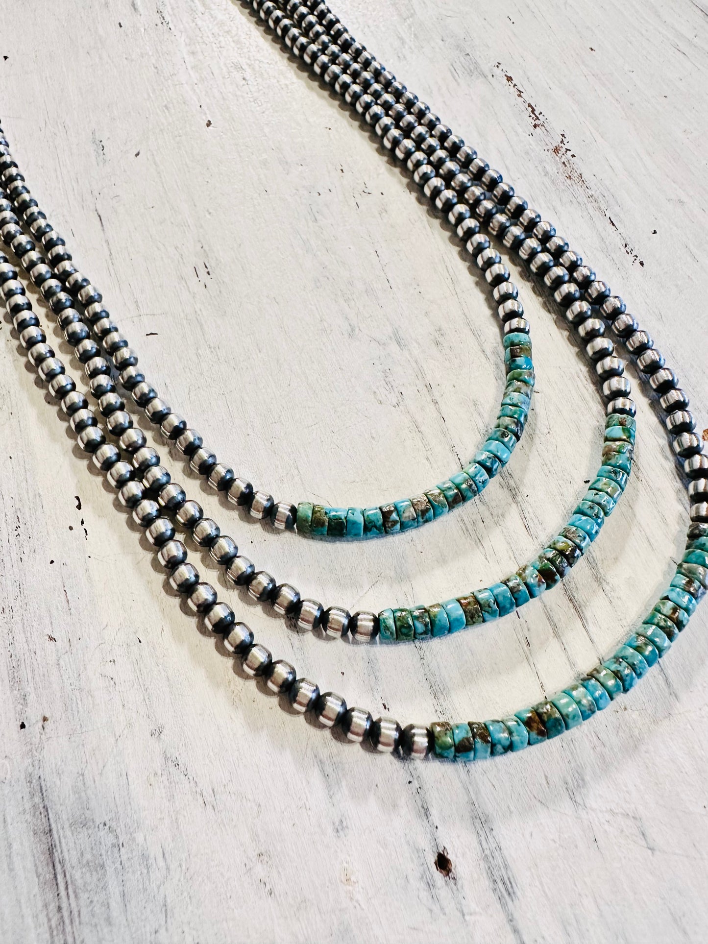 Sterling & Turquoise Beaded Necklace- 3 Sizes