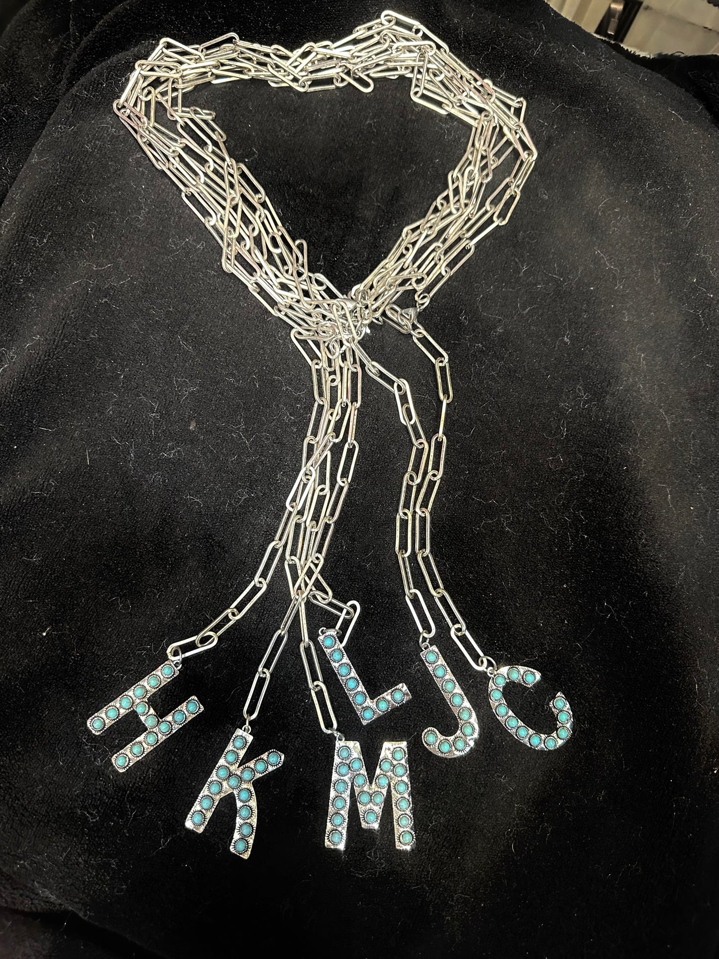 Lariat Chain Turquoise Initial Necklace