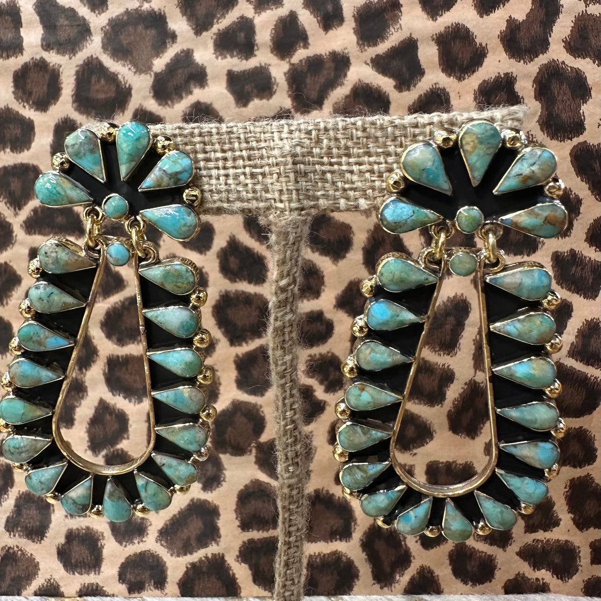 Brass Turquoise Teardrop Cluster Post Earring