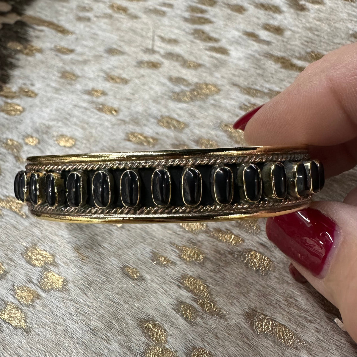 Brass & Onyx Multi Stone Cuff Bracelet