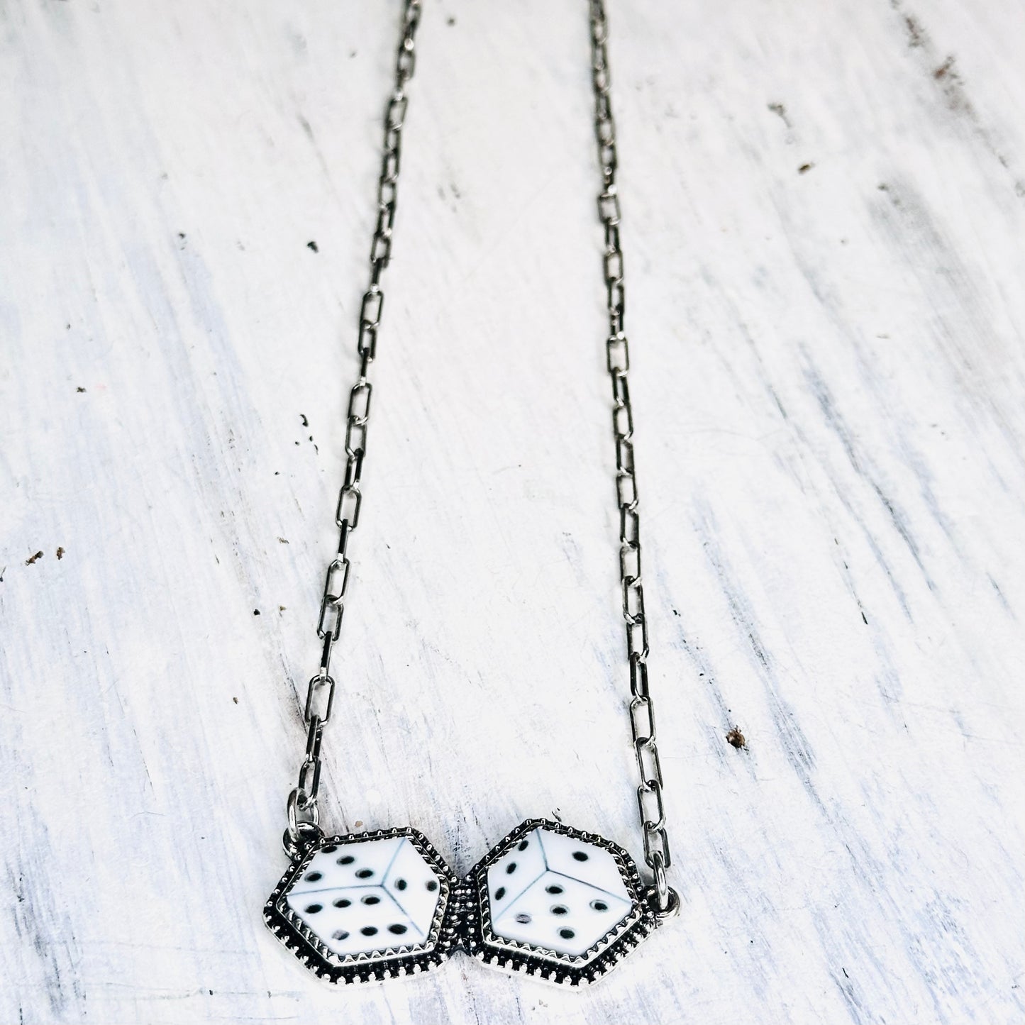 Double White Dice Chain Necklace