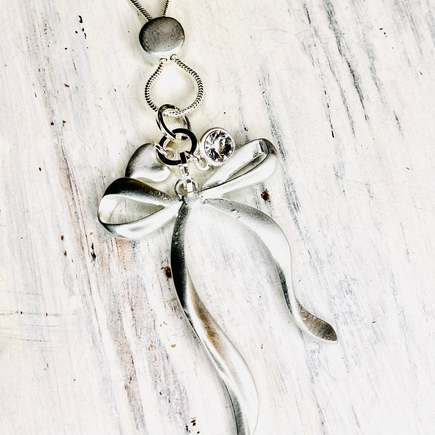 30" Matte Silver Bow Necklace