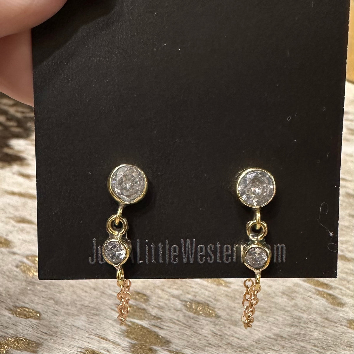 Brass Double CZ Chain Earring