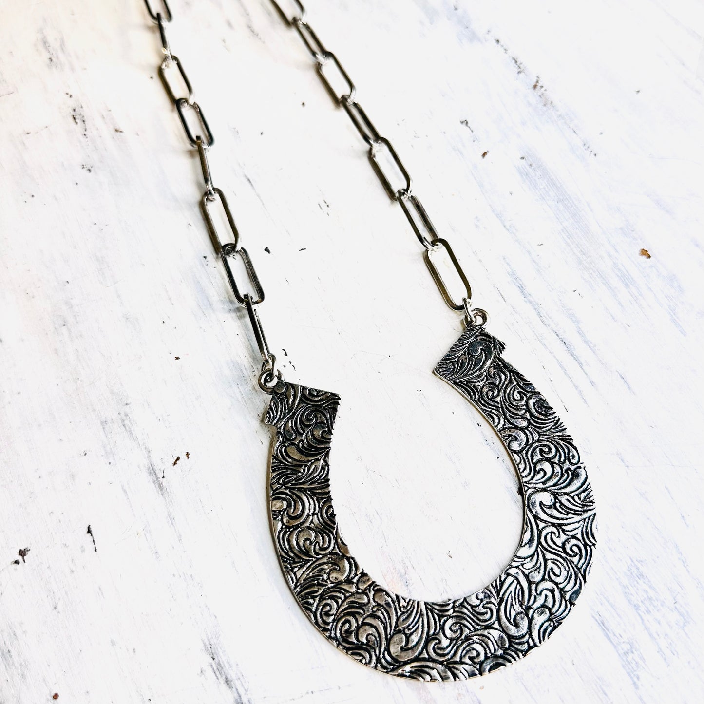 Large Stamped Horseshoe Necklace