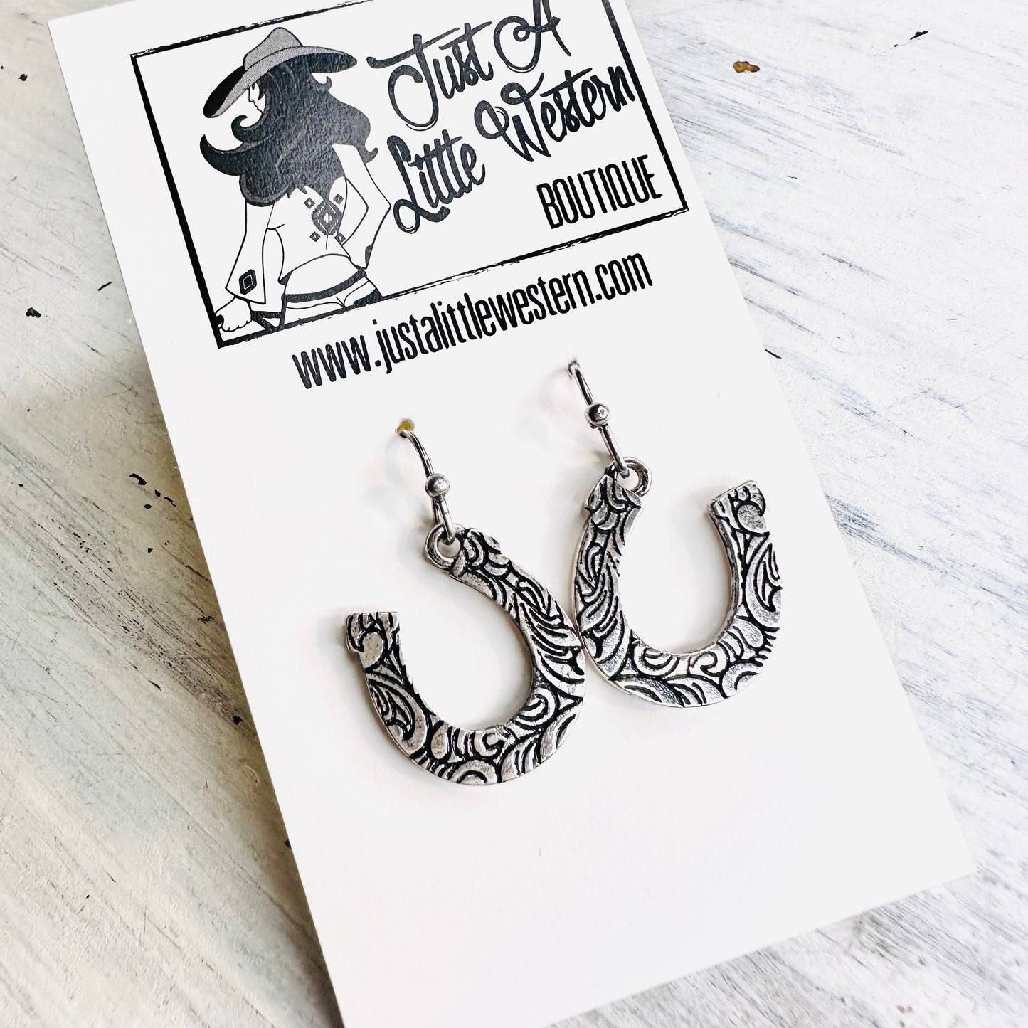 Stamped Horseshoe Dangle Earrings