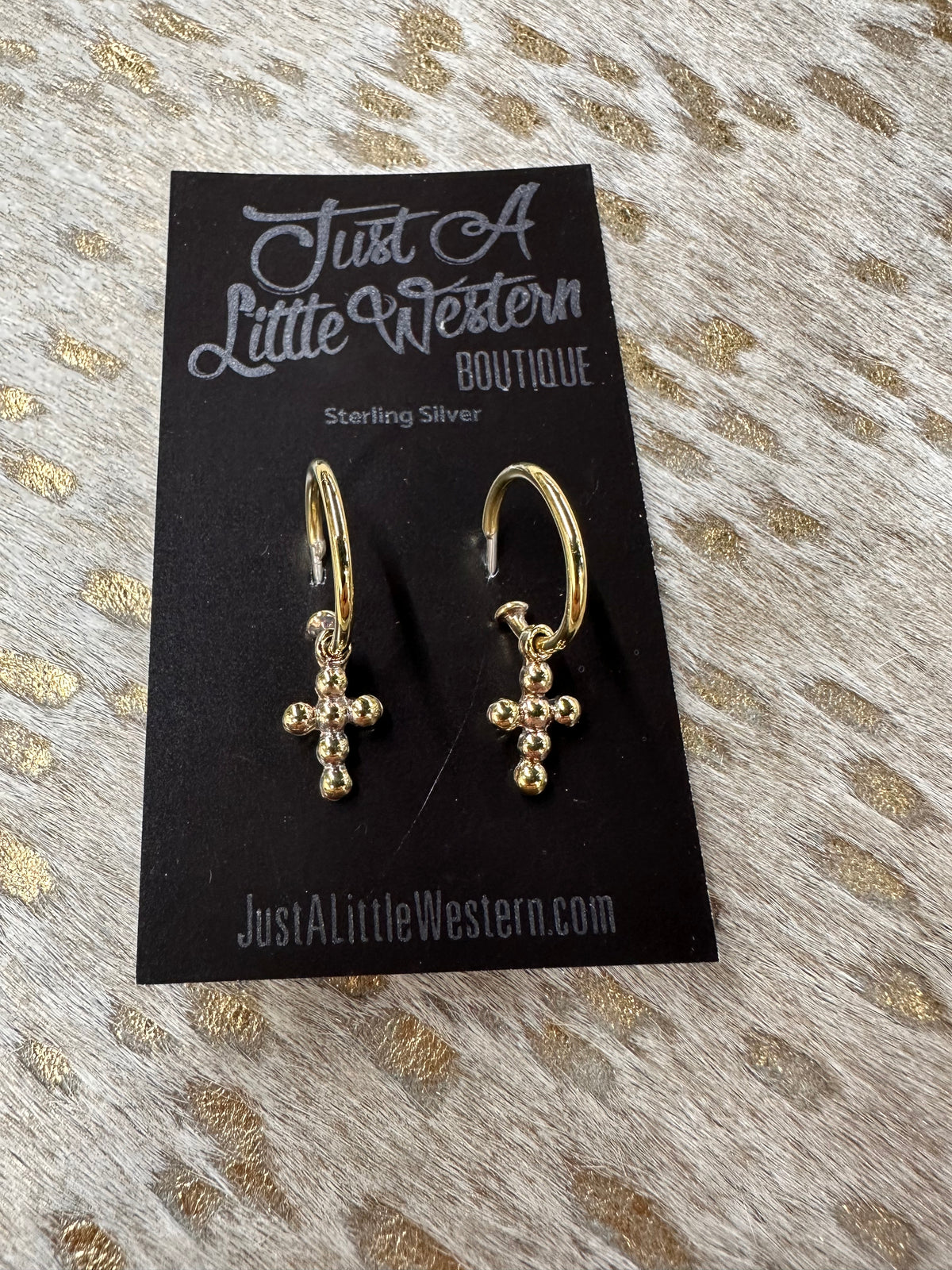 Brass Bubble Cross Mini Hoop Earring