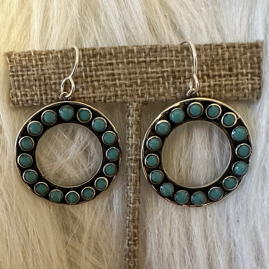 Sterling Silver Round Turquoise Stone Hoops