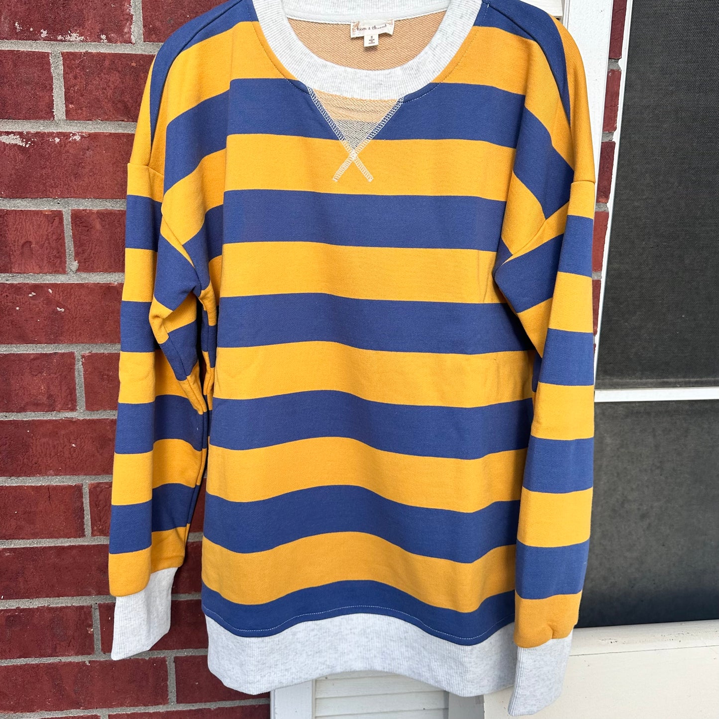 Indigo & Mustard Stripe French Terry Shirt