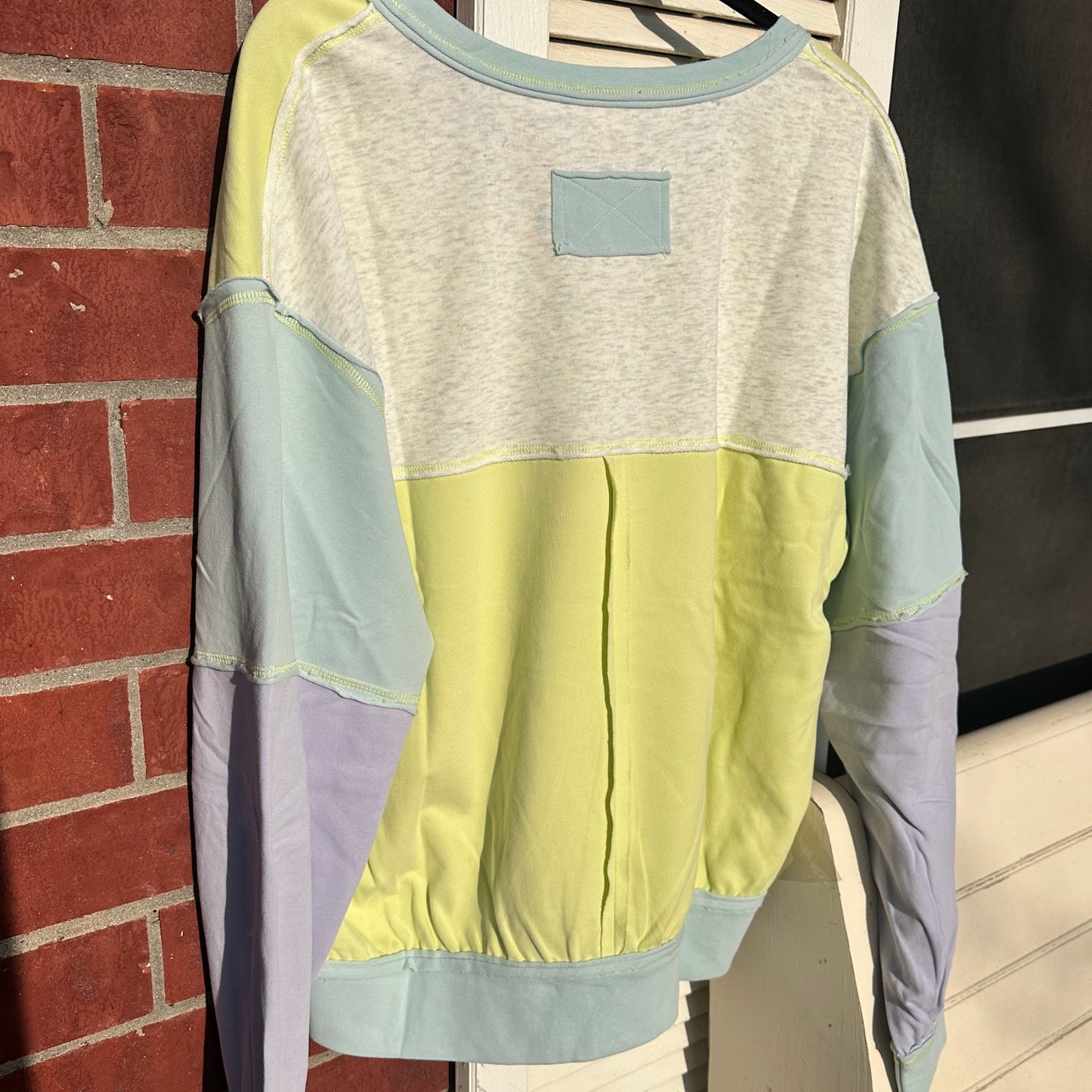 Lime Color Block V-Neck Top