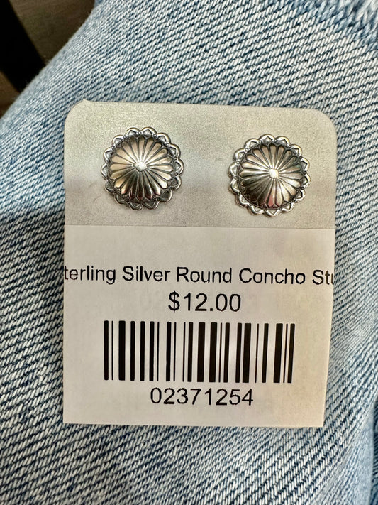 Sterling Silver Round Concho Studs