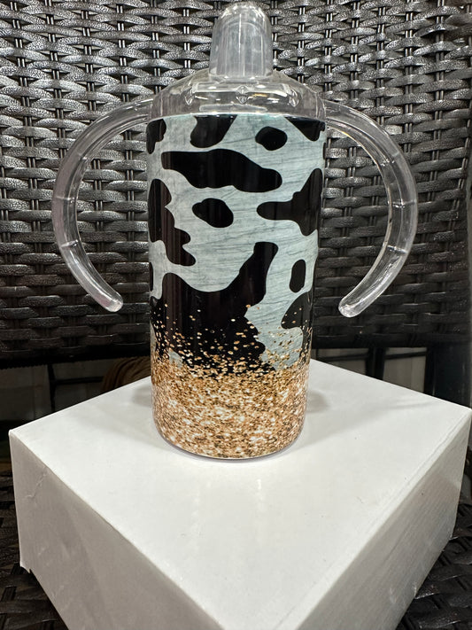 Cow Print & Gold Glitter Insulated Sippy Cup