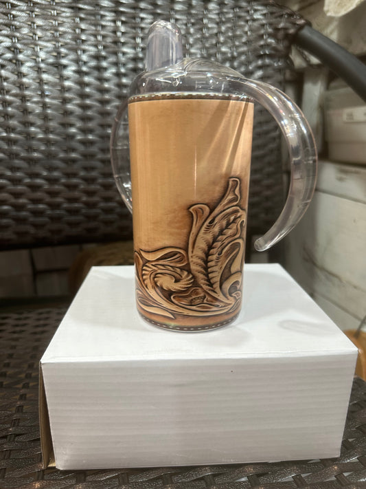Partial Leather Tooled Print Insulated Sippy Cup