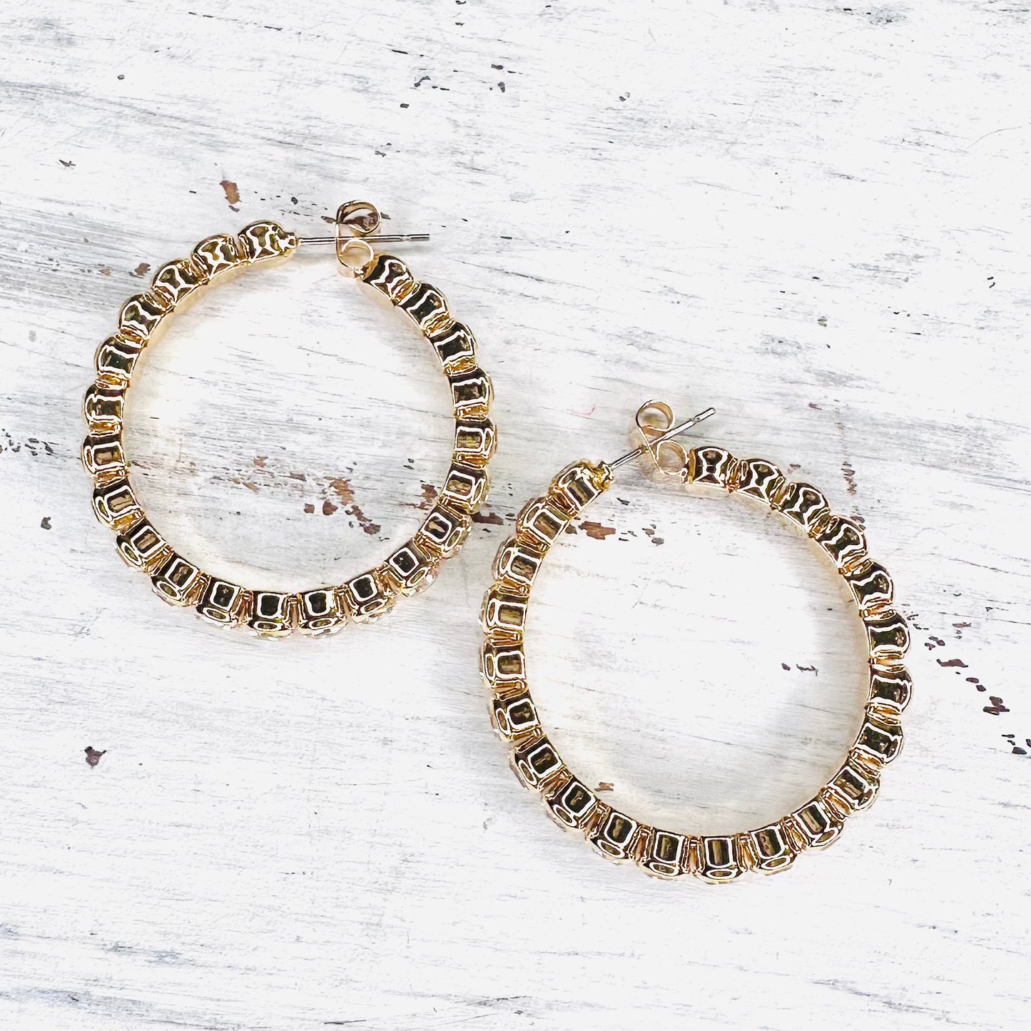 1.25" Gold Rhinestone Hoop Earrings