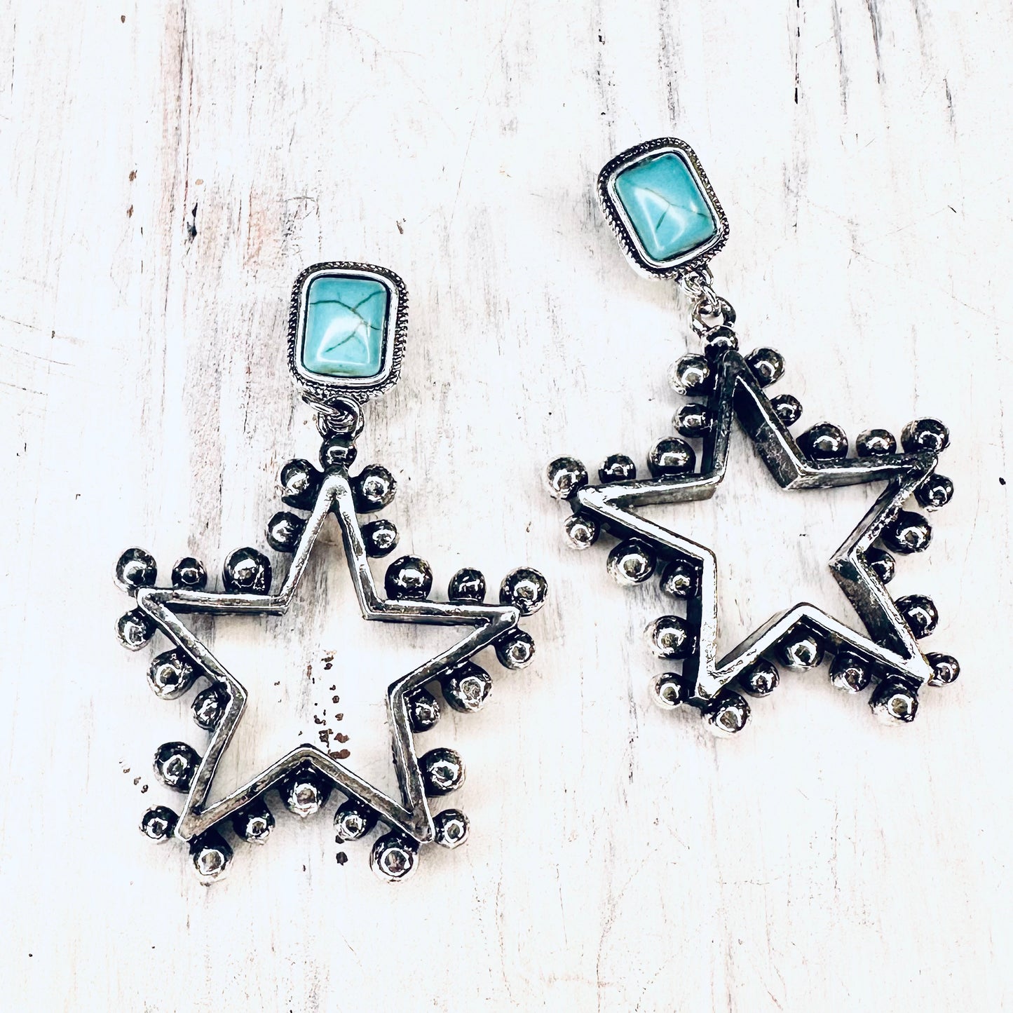 Beaded Open Star & Turquoise Post Earring