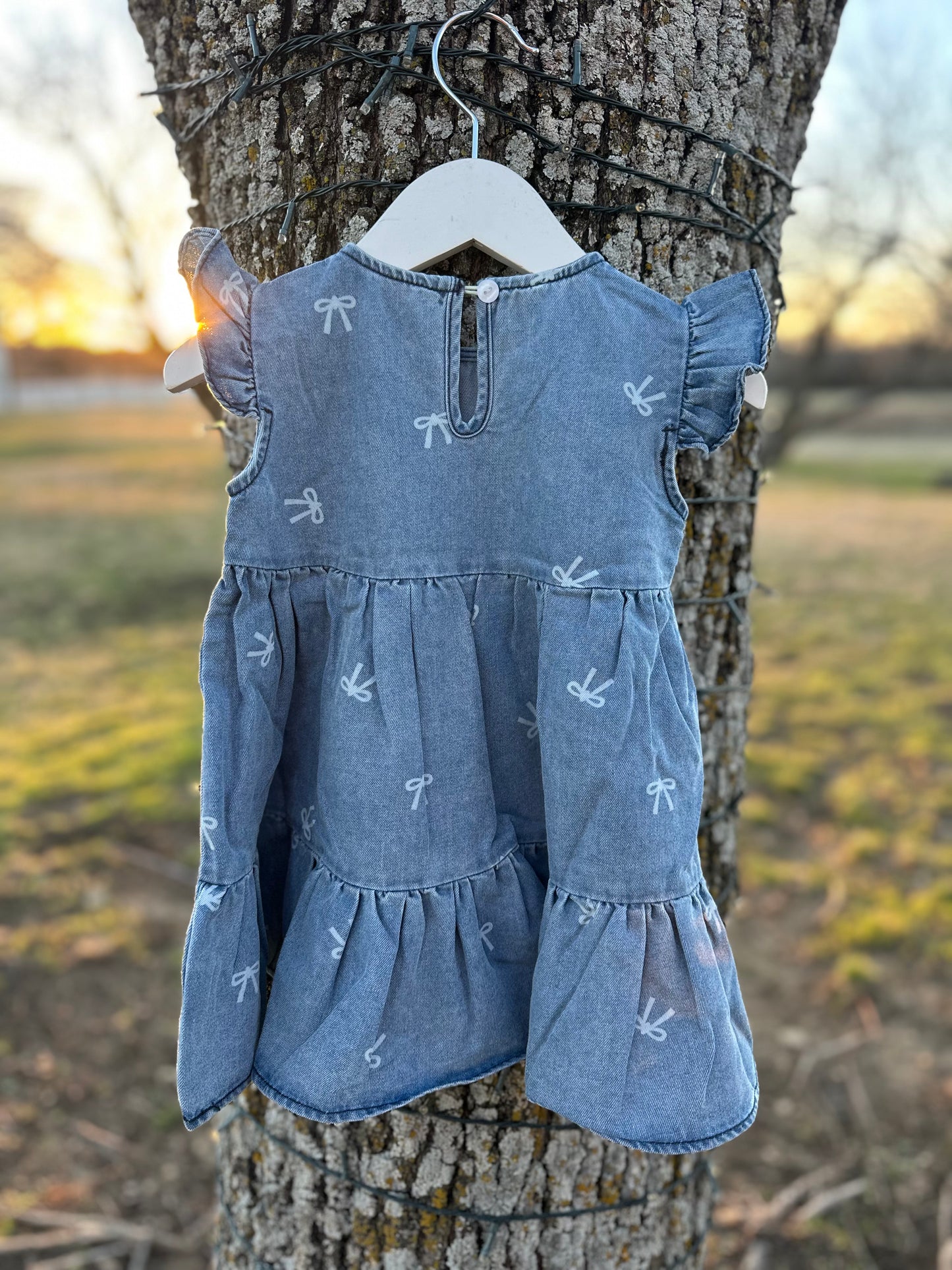 Girls Denim & Bow Sleeveless Dress