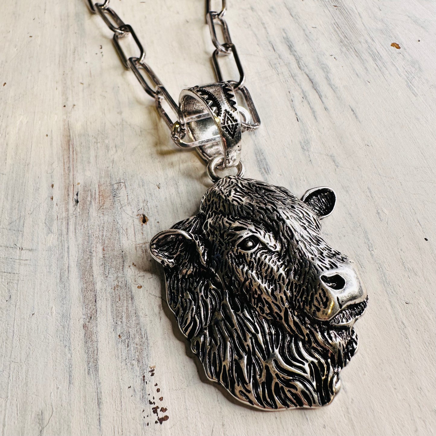 Cow Head Pendant & Paperclip Chain Necklace