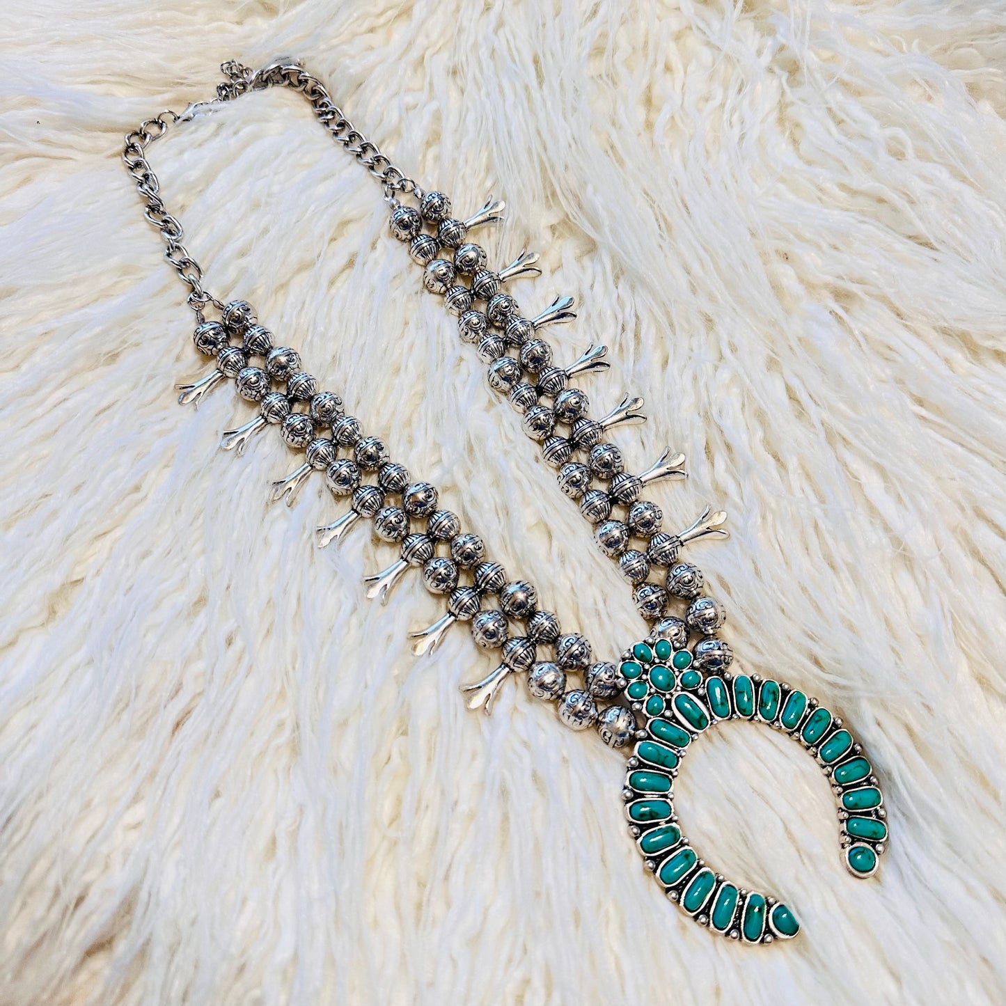 Green Turquoise Squash Blossom Necklace