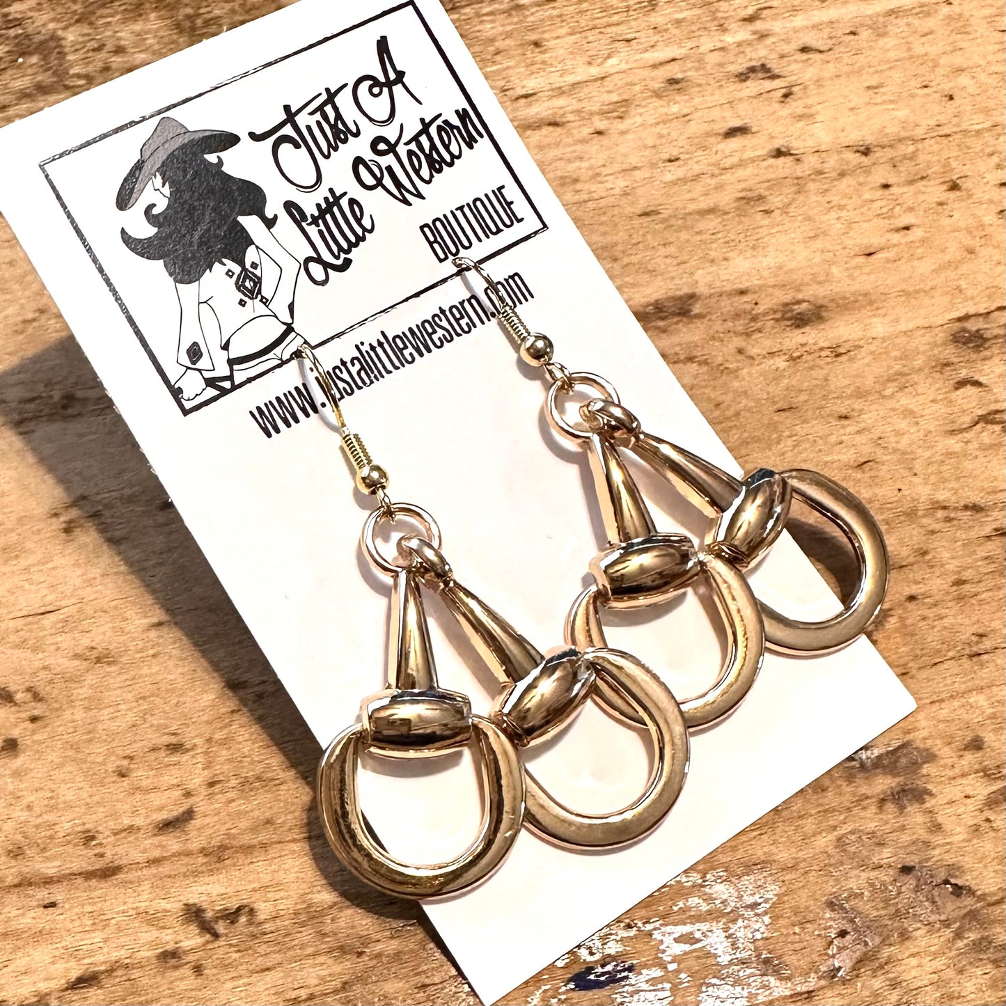 Gold Double Bit Dangle Earrings