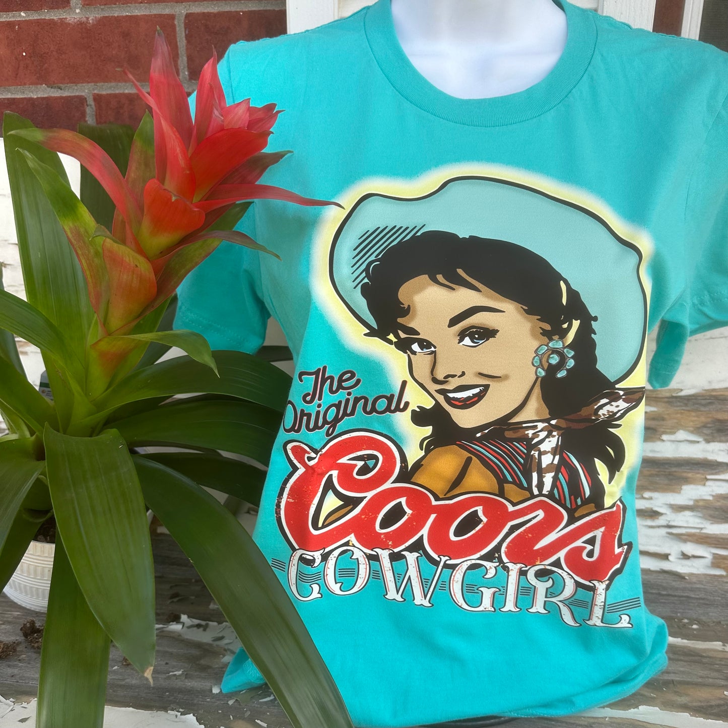 Original Coors Cowgirl Teal Tee