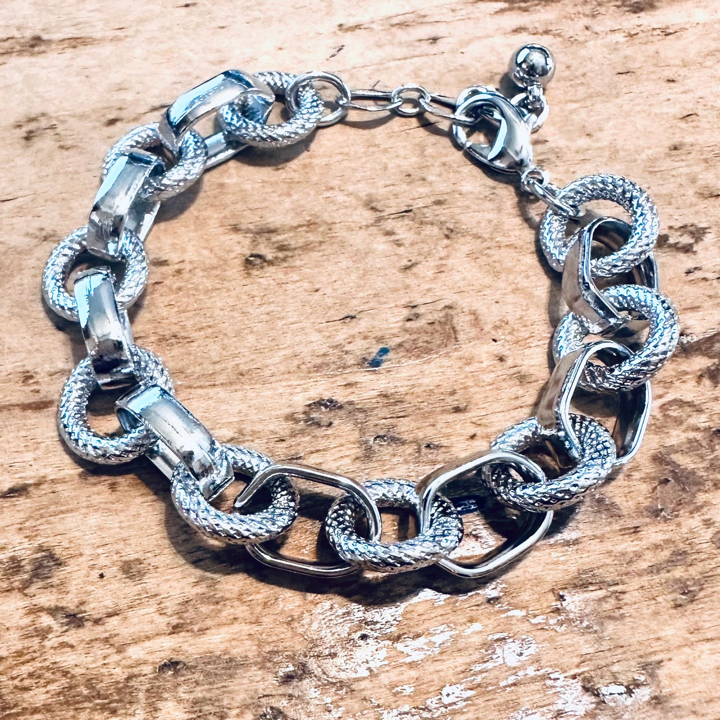 Silver Textured Chain Link Bracelet