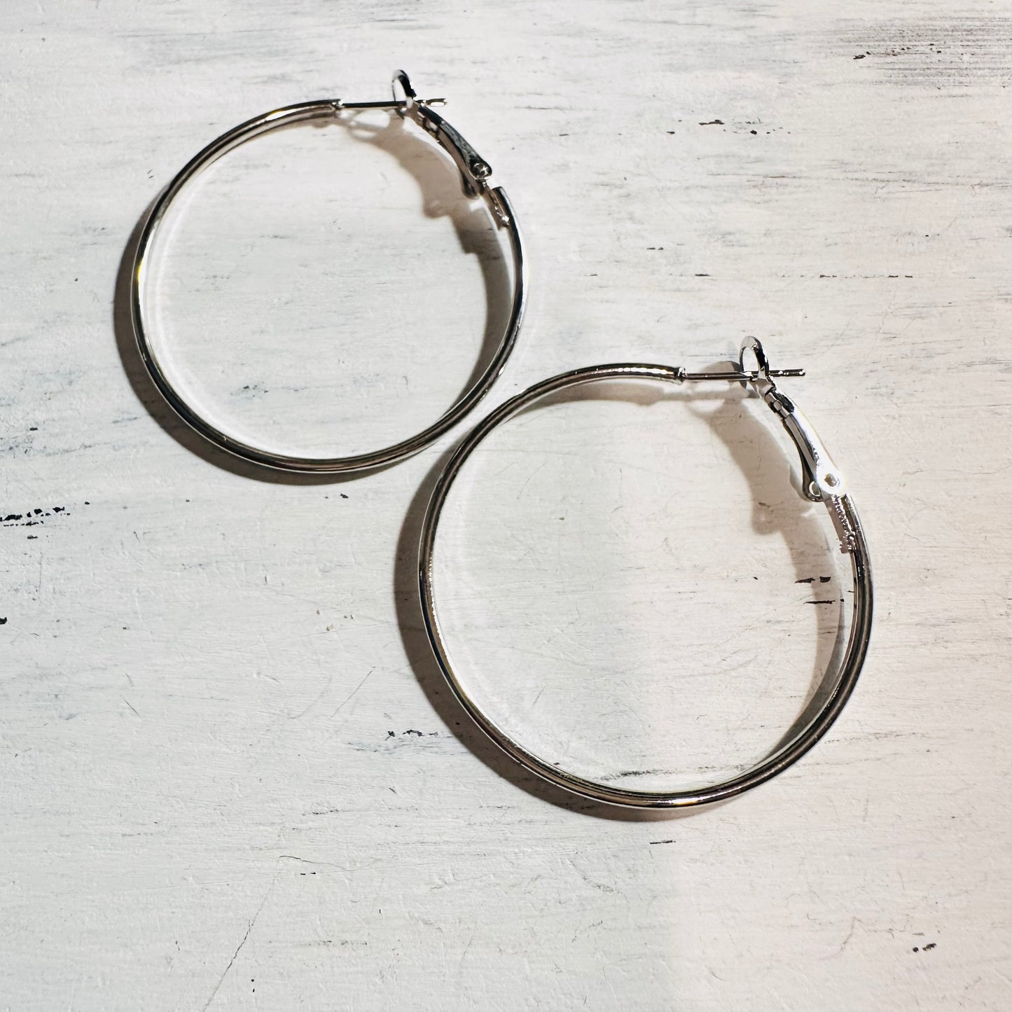 1.5" Silver Lever Back Hoop Earrings