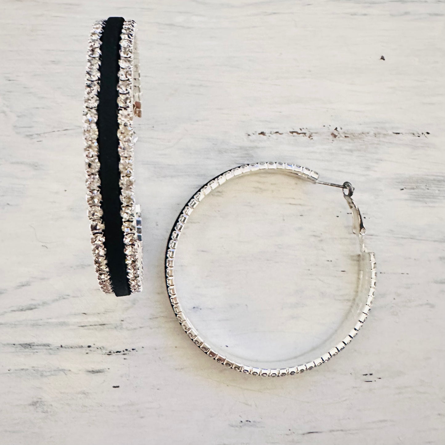 2.25" Black & Rhinestone Hoop Earring